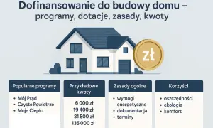 Dofinansowanie do budowy domu, programy, dotacje, zasady, kwoty. Wśród popularnych programów: Moje Ciepło. Złoty symbol waluty.