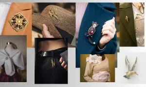Eleganckie broszki i ozdoby podkreślające norweski styl ubioru.