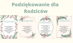 Wzór podziękowania dla rodziców za współpracę, z motywem piór i kwiatów. Dziękujemy za pomoc, aktywność i zaangażowanie.