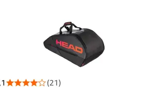 Borsa da tennis nera HEAD Tour con logo arancione acceso, ideale per portare tutta la tua attrezzatura.