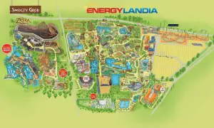 Mapa Energylandii z atrakcjami jak Smoczy Gród, Hyperion, Aqualantis. Idealna dla posiadaczy Karty Dużej Rodziny na niezapomniane rodzinne przygody.