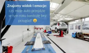 Warsztat samochodowy z podniesionym autem na podnośniku. Zastanawiasz się, ile trwa przegląd samochodu, by uniknąć przygód?