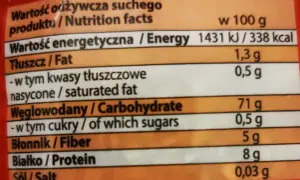 Kasza pęczak: 338 kcal w 100g. Tabela wartości odżywczych zawiera informacje o tłuszczach, węglowodanach, błonniku, białku i soli.