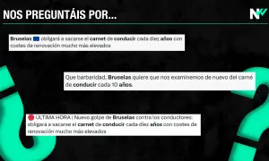 Noticias sobre la obligatoriedad de renovar el carnet de conducir cada 10 años, como si fueran apuntes de autoescuela.