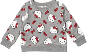 Szara bluza z dziewczęcym nadrukiem Hello Kitty i czerwonymi kokardkami.