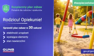 Od kiedy otwarte place zabaw dla dzieci, warto sprawdzić ich bezpieczeństwo. Dzieci biegną w stronę huśtawki i zjeżdżalni. #bezpieczeństwo