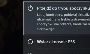 Menu zasilania konsoli PS5 z opcjami trybu spoczynku i wyłączenia.