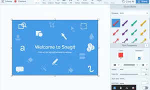 Chcesz wiedzieć, jak nagrać ekran? Na zrzucie ekranu widać edytor Snagit z narzędziami do edycji i opcjami stylu.