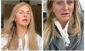 Dwie kobiety z blond włosami, jedna w białej koszuli, druga w czarnej kurtce.
