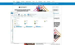 Zrzut ekranu Windows 10 z otwartym folderem "Ten komputer" i stroną Eurogamer.pl promującą laptopy OMEN.