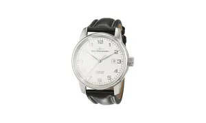 Elegante reloj Zeno Watch Basel automático con correa de cuero negro y esfera blanca.