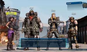 Amara, FL4K, Zane i Moze – znani bohaterowie Borderlands 3 stoją gotowi do walki.