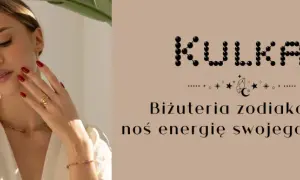 Kobieta w biżuterii z kamieniami, obok symbole zodiaku. Noś energię swojego znaku.