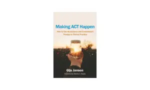 Boek "Making ACT Happen" van Gijs Jansen, met een hand die een pot met zonlicht vasthoudt.