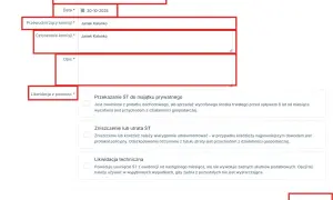 Formularz protokół likwidacji środka trwałego: numer, data, przewodniczący i członkowie komisji, opis, powód likwidacji (przekazanie, zniszczenie, likwidacja techniczna).