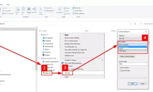 Guía visual para formatear disco duro desde cmd. Selecciona "Este equipo", haz clic derecho en la unidad, elige "Formatear" y selecciona el sistema de archivos.