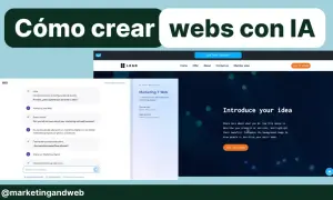 Tutorial sobre los pasos para crear una página web con IA, mostrando un chat de configuración y un diseño web.