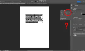 Fragment interfejsu programu Photoshop z zaznaczonym tekstem i panelami narzędzi.