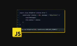 Fragment kodu w języku JavaScript, definiujący klasę HttpError i rzucający nowy błąd 404.