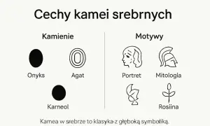 Kamea w srebrze: kamienie (onyks, agat, karneol) i motywy (portret, mitologia, roślina). Co to jest kamea? Klasyka z głęboką symboliką.