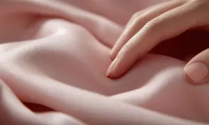 Sanfte Finger streicheln über zarten, rosafarbenen Cupro Stoff. Das Material fühlt sich kühl an, als würde es nicht schwitzen, und umhüllt die Haut wie eine zweite Haut.