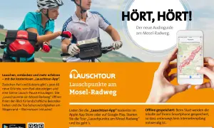 Radfahrer am Mosel-Radweg nutzen die "Lauschtour-App" für Entdeckungen. Die Tour bietet 40 Stopps mit Infos zu Landschaft und Sehenswürdigkeiten.