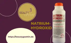 Flasche Natriumhydroxid, auch bekannt als kaustische Soda, mit Anwendungshinweisen. Website: beautygoettin.de.