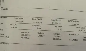 Dettagli su contributi e ferie pagate. Si vedono importi per INPS, INAIL, IRPEF e TFR, oltre a ferie maturate e godute.