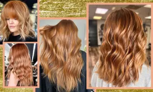 Capelli mossi con sfumature biondo rame, un look radioso e caldo che cattura la luce.