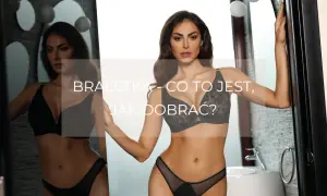 Kobieta w czarnej braletce i figach. Tekst: "Braletka - co to jest, jak dobrać?".