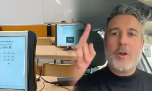El profesor de la autoescuela sabe si has aprobado. Un hombre con barba gris habla a cámara, con un examen en pantalla al fondo.