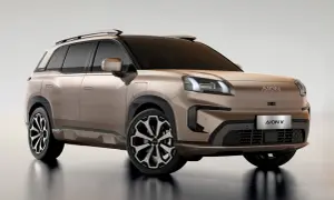 Elegancki, brązowy SUV AION V z nowoczesnymi światłami i felgami.