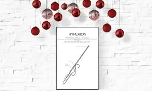Plakat z rysunkiem kolejki górskiej Hyperion w Energylandii, z ozdobami świątecznymi.