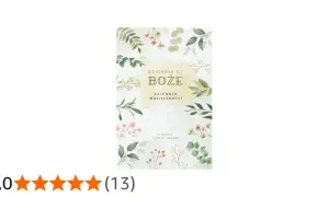 Dziennik wdzięczności z cytatami z Biblii, otoczony delikatnymi kwiatami i liśćmi.
