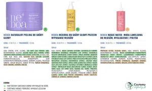 NEBOA naturalny peeling do skóry głowy, woda lamellarna i wcierka. Opinie o NEBOA wskazują na dobre składniki.