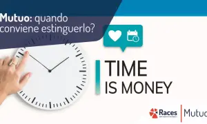 Mano su orologio, "Mutuo: quando conviene estinguerlo?", "TIME IS MONEY". Valutare l'estinzione del mutuo è un investimento di tempo.