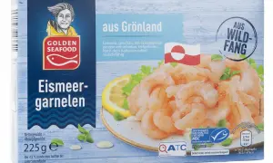 Golden Seafood Eismeergarnelen aus Grönland, beste Garnelen aus Wildfang, tiefgefroren, 225g.