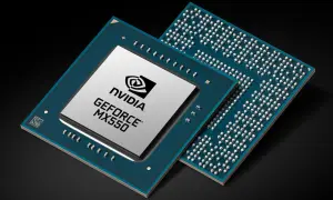 Dwa układy graficzne, jeden z napisem NVIDIA GEFORCE MX550, drugi z rzędem pinów.