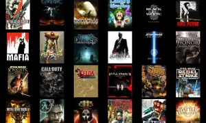 W co grac? Kolekcja okładek gier: Metal Gear Solid, Gothic, Silent Hill 2, Luigi's Mansion, Mafia, Metroid Prime, Hitman 2, Star Wars, Call of Duty, Zelda, Fatal Frame II, Half-Life 2.