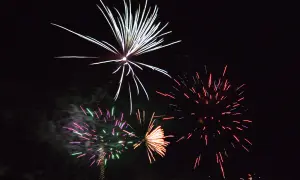 Fyrverkerier lyser upp natten, en färgsprakande explosion av ljus som firar annandag nyår.