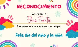Reconocimiento para Elena Fuentes, con frases fin de curso infantil. Celebra la alegría y el día del niño.