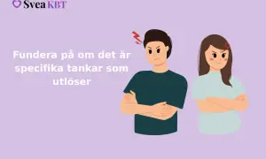 Två arga personer med armarna i kors. Texten lyder: "Fundera på om det specifika tankar som utlöser". Ett mår dåligt psykiskt test.