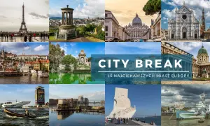 Kolaż zdjęć prezentujący najpiękniejsze miasta Europy: Wieża Eiffla, Watykan, Florencja, Praga, Lizbona i inne.