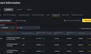 Ekran przedstawia dane arbitrażowe, w tym rozmiar pozycji 10 000 USDT. Dowiedz się, co to arbitraż.