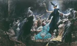 Hades bóg, władca świata podziemnego, w otoczeniu dusz pragnących wyzwolenia.