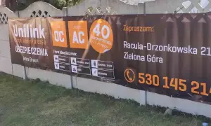 Baner reklamowy Unilink z ofertą ubezpieczeń OC, AC, mieszkaniowych, samochodowych i innych w Zielonej Górze.
