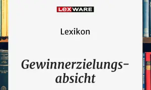 Lexikon-Eintrag "Gewinnerzielungsabsicht" vor Bücherregalen. Ein Nachweis der Gewinnerzielungsabsicht ist hier visuell dargestellt.