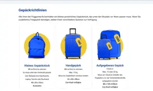 Jaki bagaż można zabrać do samolotu Ryanair: mały bagaż podręczny (plecak, torba), bagaż podręczny (do 10 kg) i bagaż rejestrowany (10 lub 20 kg).