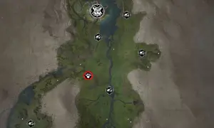 Mapa Hogwart's Legacy z zaznaczonym śladem łapy. Wskazuje on miejsce, gdzie można znaleźć dirikraka.