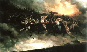 Valkyrior rider genom himlen, en dramatisk scen som påminner om Tors vagn.